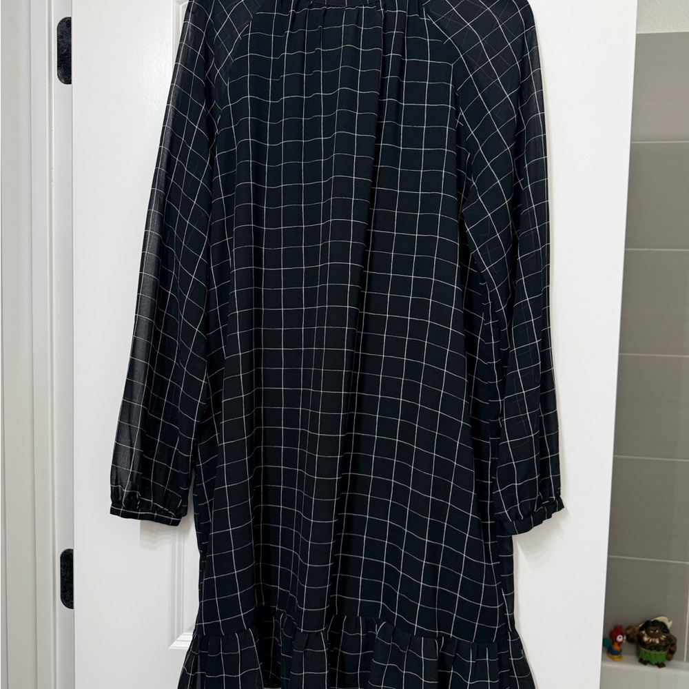 Who What Wear Black Checkered Long Sleeve Dress